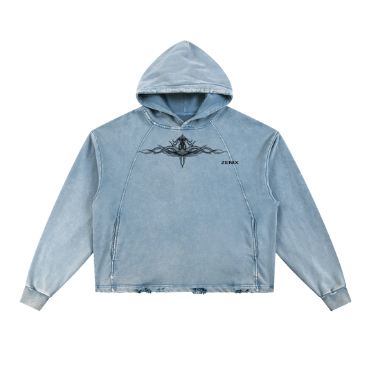 Vintage Washed Frayed-Hem Hoodie